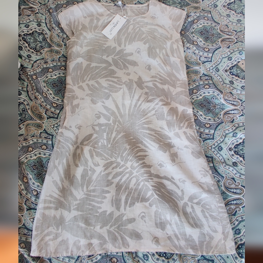 Chic Beige Leaf Print Mini Dress
